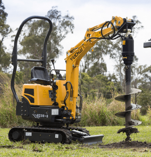 auger drive on mini excavator with auger bit