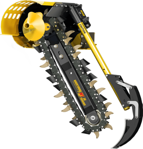 mini excavator and skid steer trencher attachment